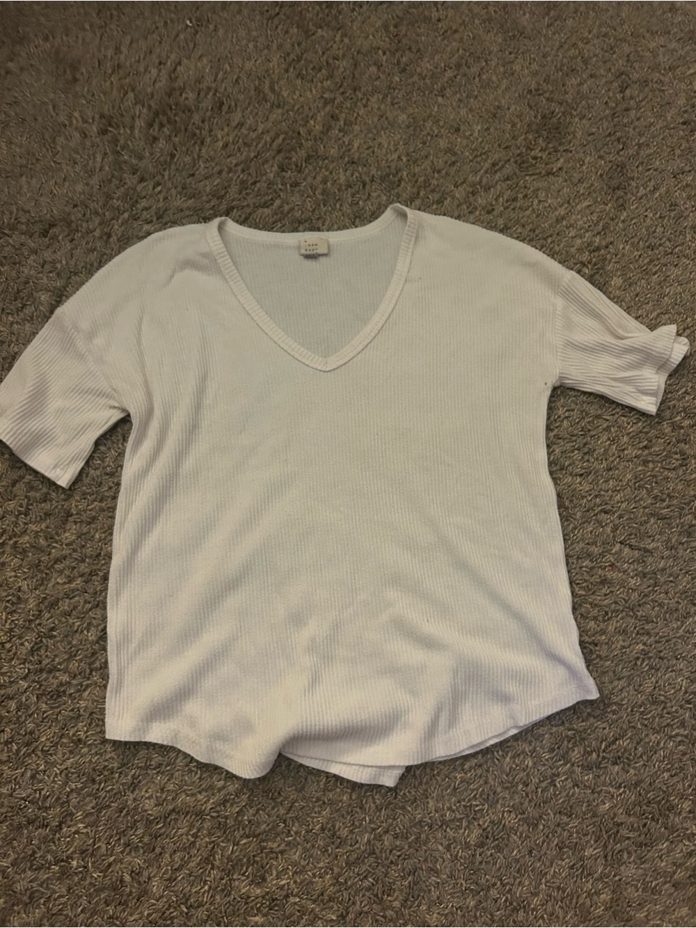 a new day White V-Neck Short Sleeve Ribbed Top